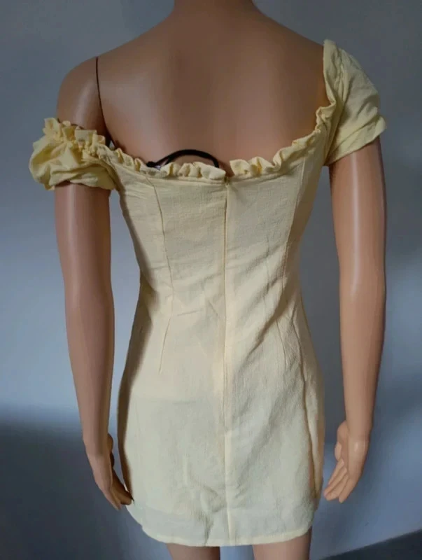 Pastel geel Street jurk T.34/XS – Corsetstijl, pofmouwen, romantische minijurk – photo 4